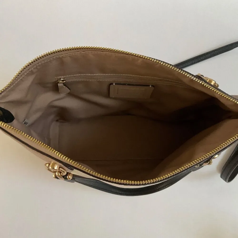 Coach Kacey Satchel Leather Bag in Colorblock Gold Chalk Tan Convertible C6841